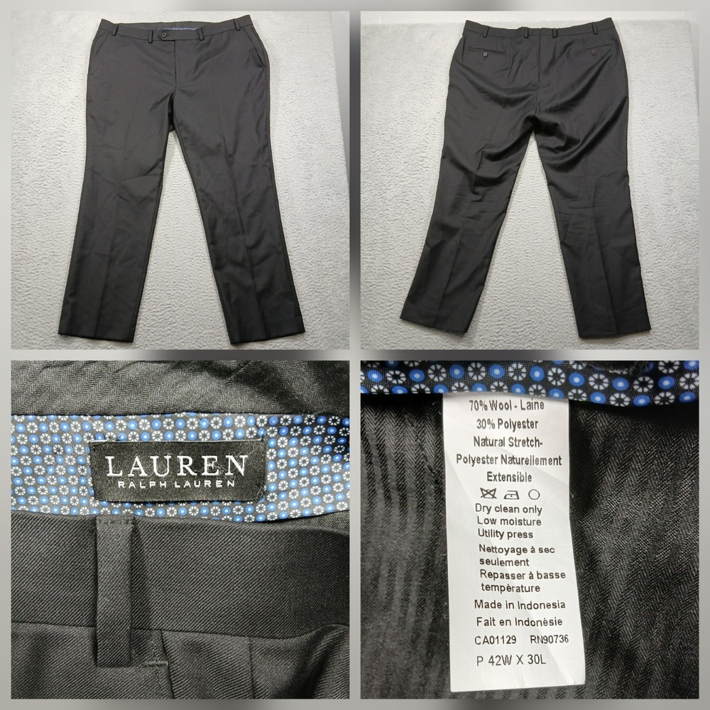 Lauren Ralph Lauren Dress Pants Mens 42x30 Gray Wool Stretch Slacks